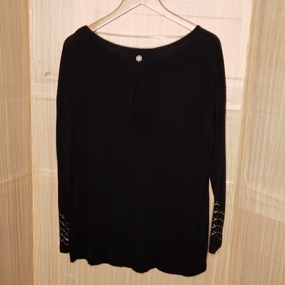 Gaiam Womens Black Stretchy Oversized Open Back Stretchy Athletic Top XS